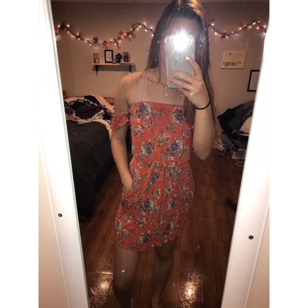 Off The Shoulder Sundress Orange Floral Printed
